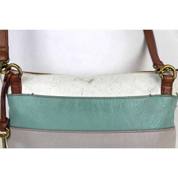 FOSSIL GRAY BLUE WHITE GENUINE LEATHER CROSSBODY ORGANIZER SHOULDER BAG PURSE - Picture 10 of 16